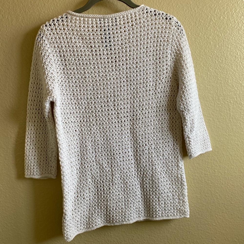 LAUREN by Ralph Lauren HAND KNIT WHITE 100% COTTON 3/4 sleeve sweater SIZE P/M - Picture 3 of 10